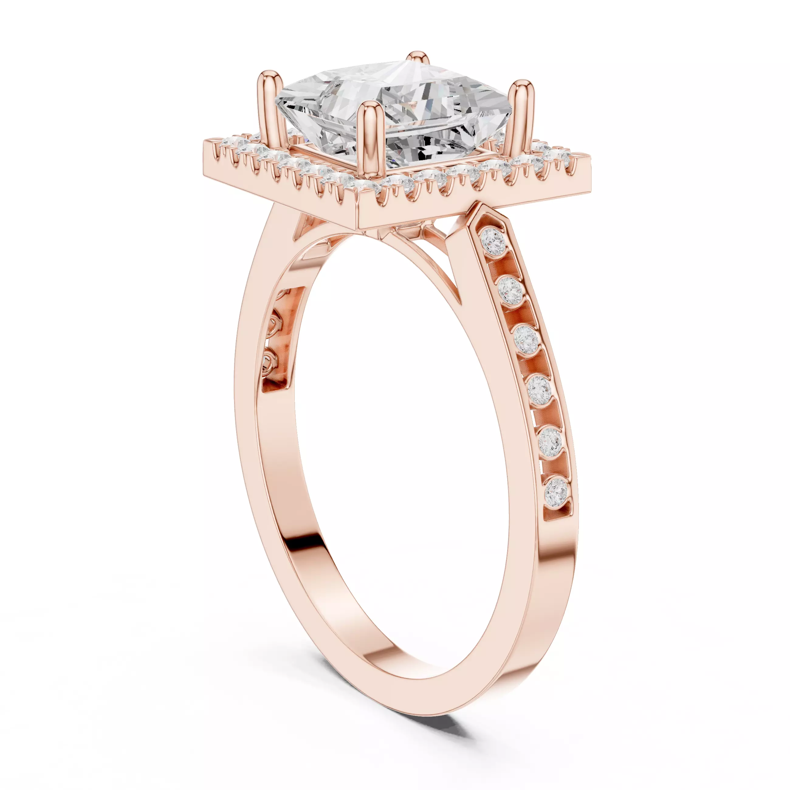 2CT Princess Cut Halo Diamond Wedding Ring 3DM STL Video 3D print model_3