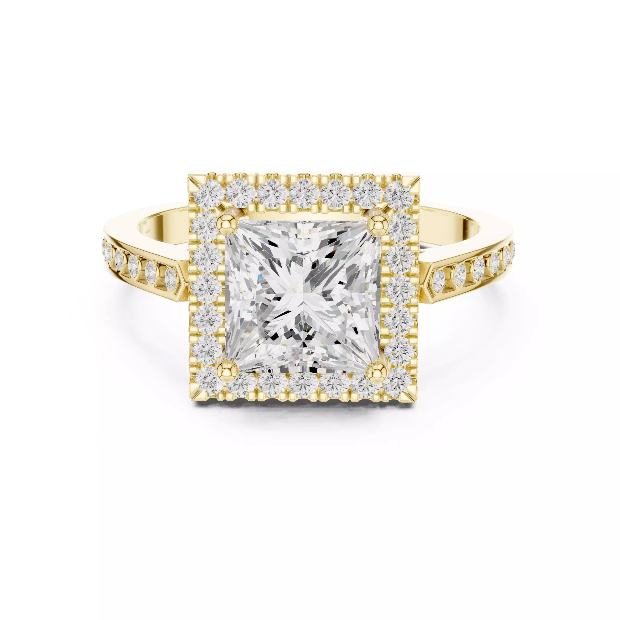 2CT Princess Cut Halo Diamond Wedding Ring 3DM STL Video 3D print model_1