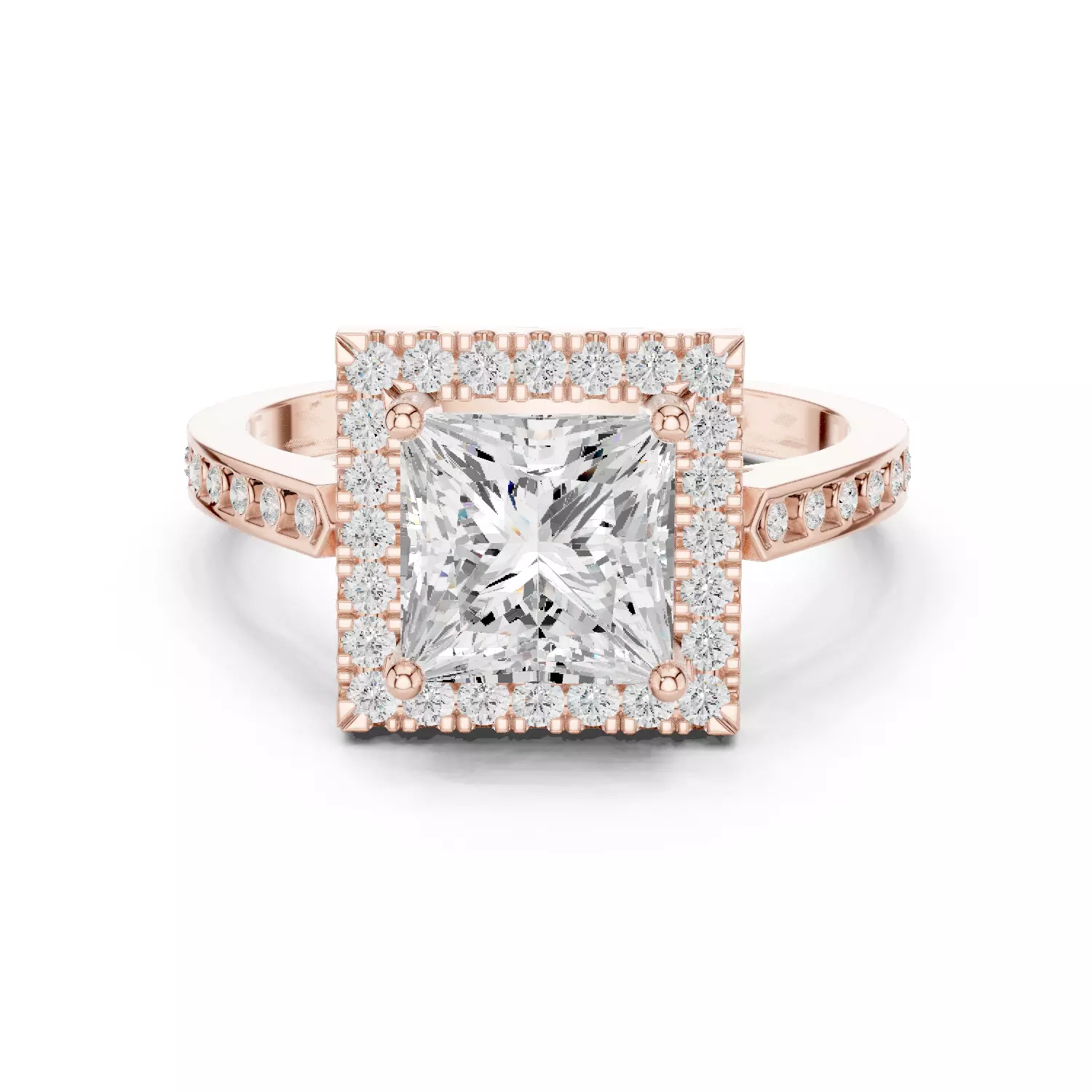 2CT Princess Cut Halo Diamond Wedding Ring 3DM STL Video 3D print model_15