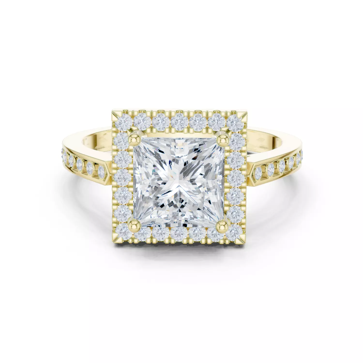 2CT Princess Cut Halo Diamond Wedding Ring 3DM STL Video 3D print model_17