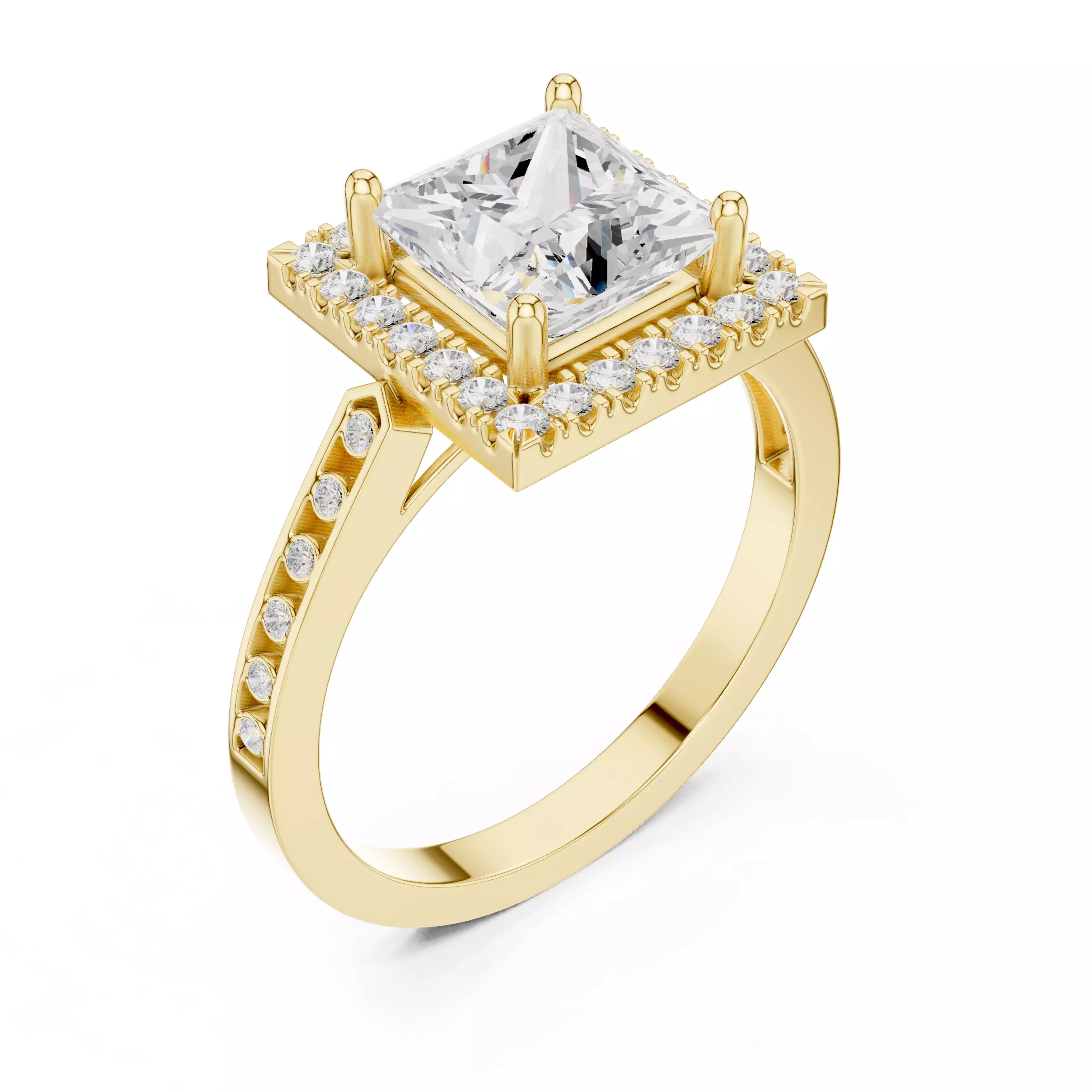 2CT Princess Cut Halo Diamond Wedding Ring 3DM STL Video 3D print model_8