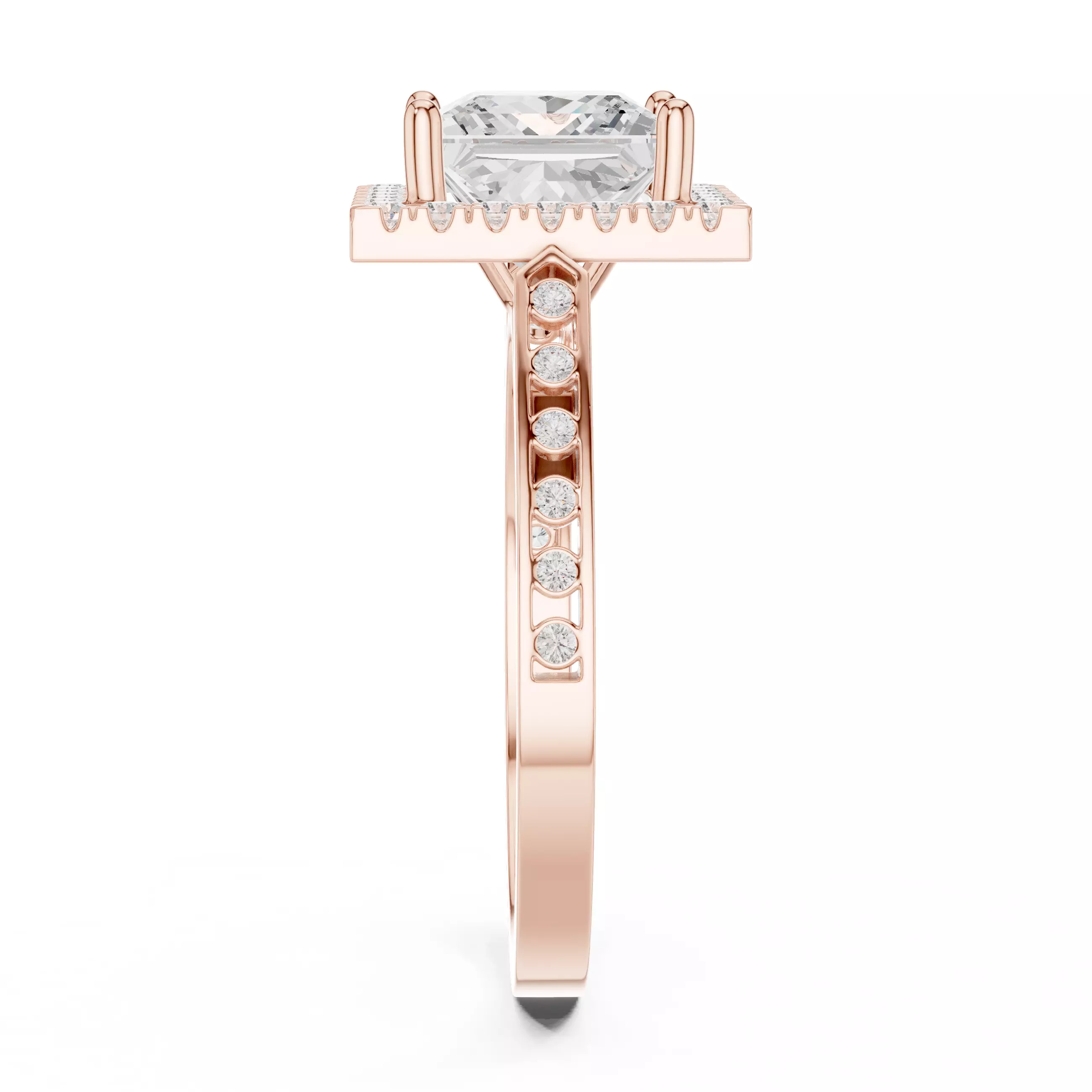 2CT Princess Cut Halo Diamond Wedding Ring 3DM STL Video 3D print model_5