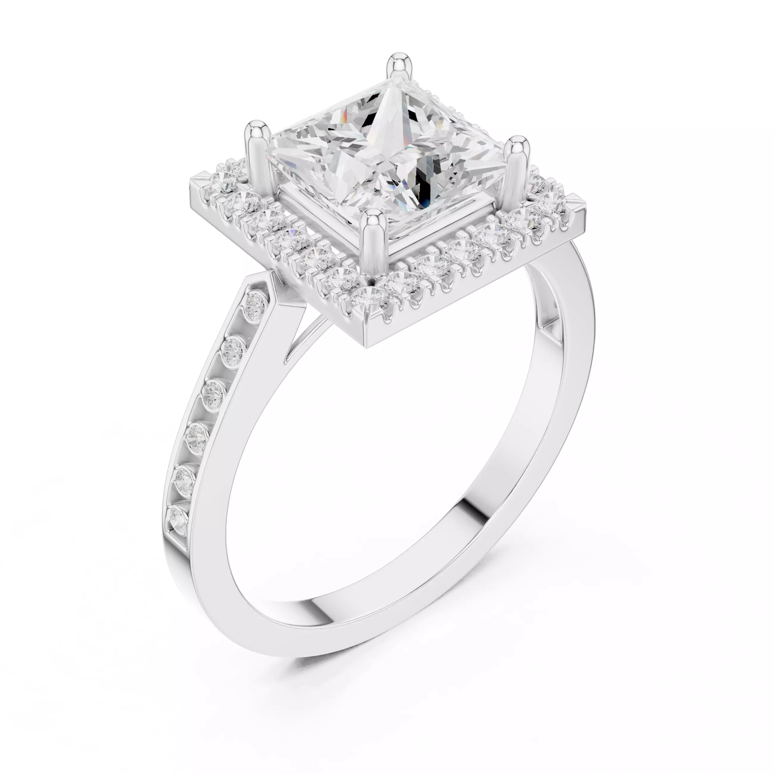 2CT Princess Cut Halo Diamond Wedding Ring 3DM STL Video 3D print model_12