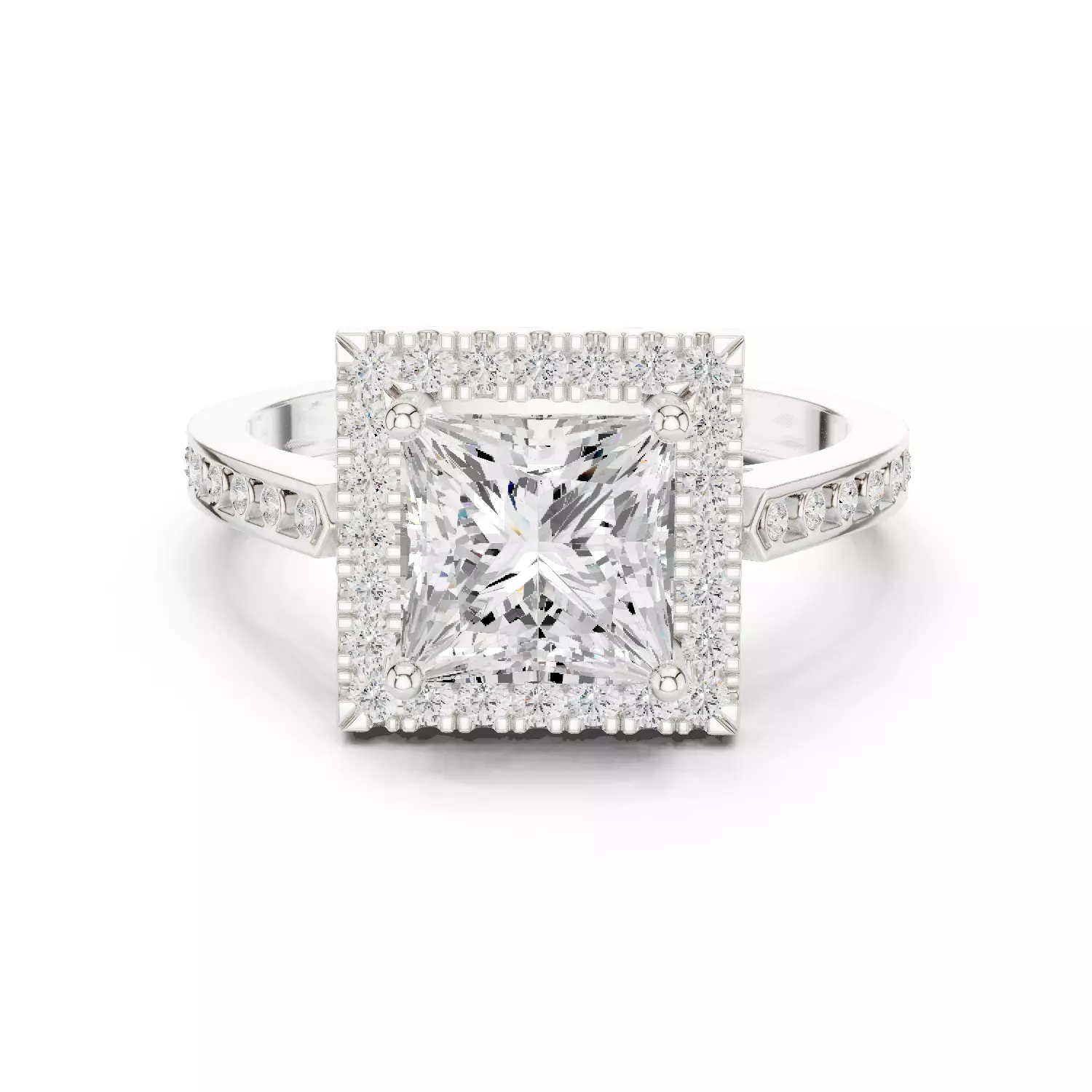 2CT Princess Cut Halo Diamond Wedding Ring 3DM STL Video 3D print model_16