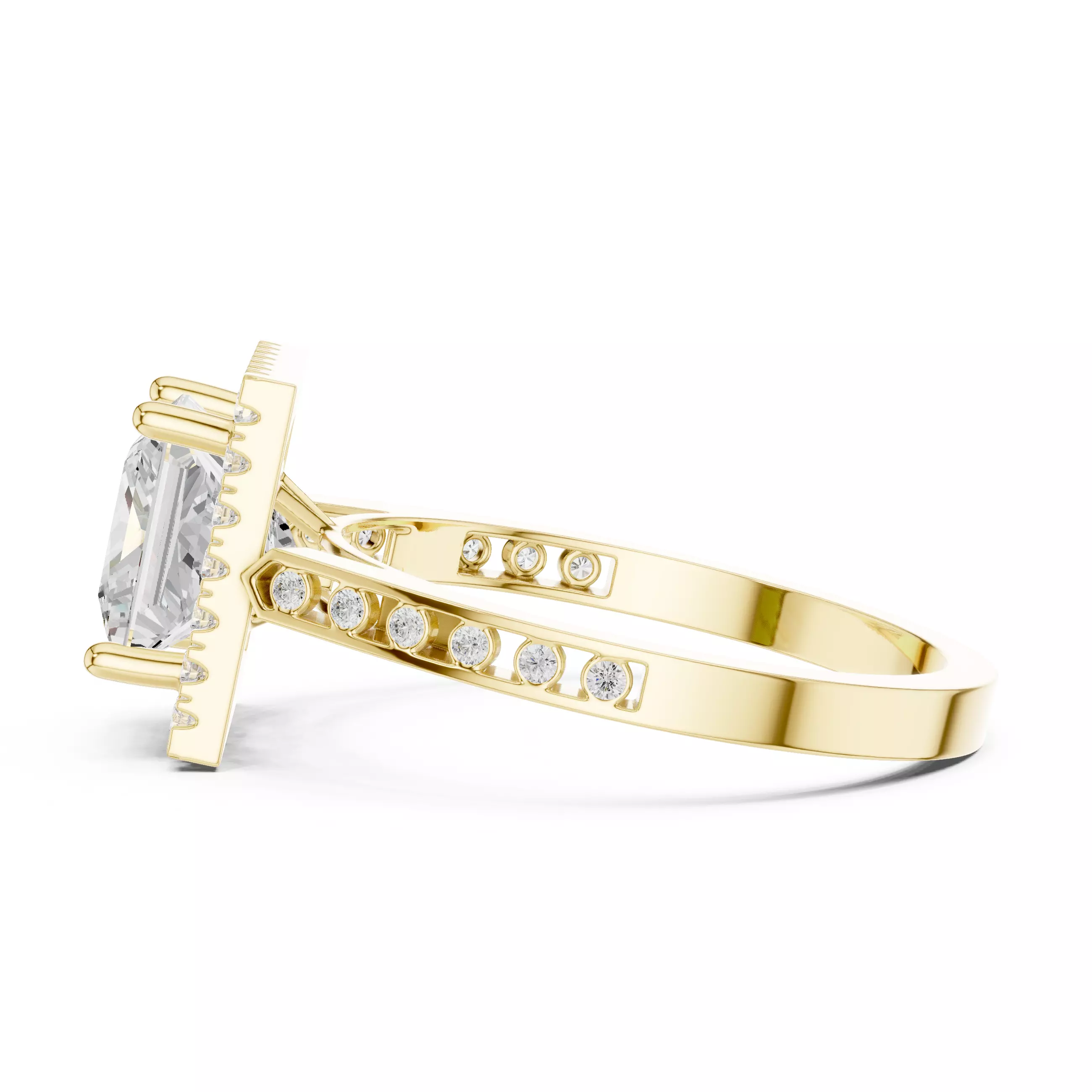 2CT Princess Cut Halo Diamond Wedding Ring 3DM STL Video 3D print model_10