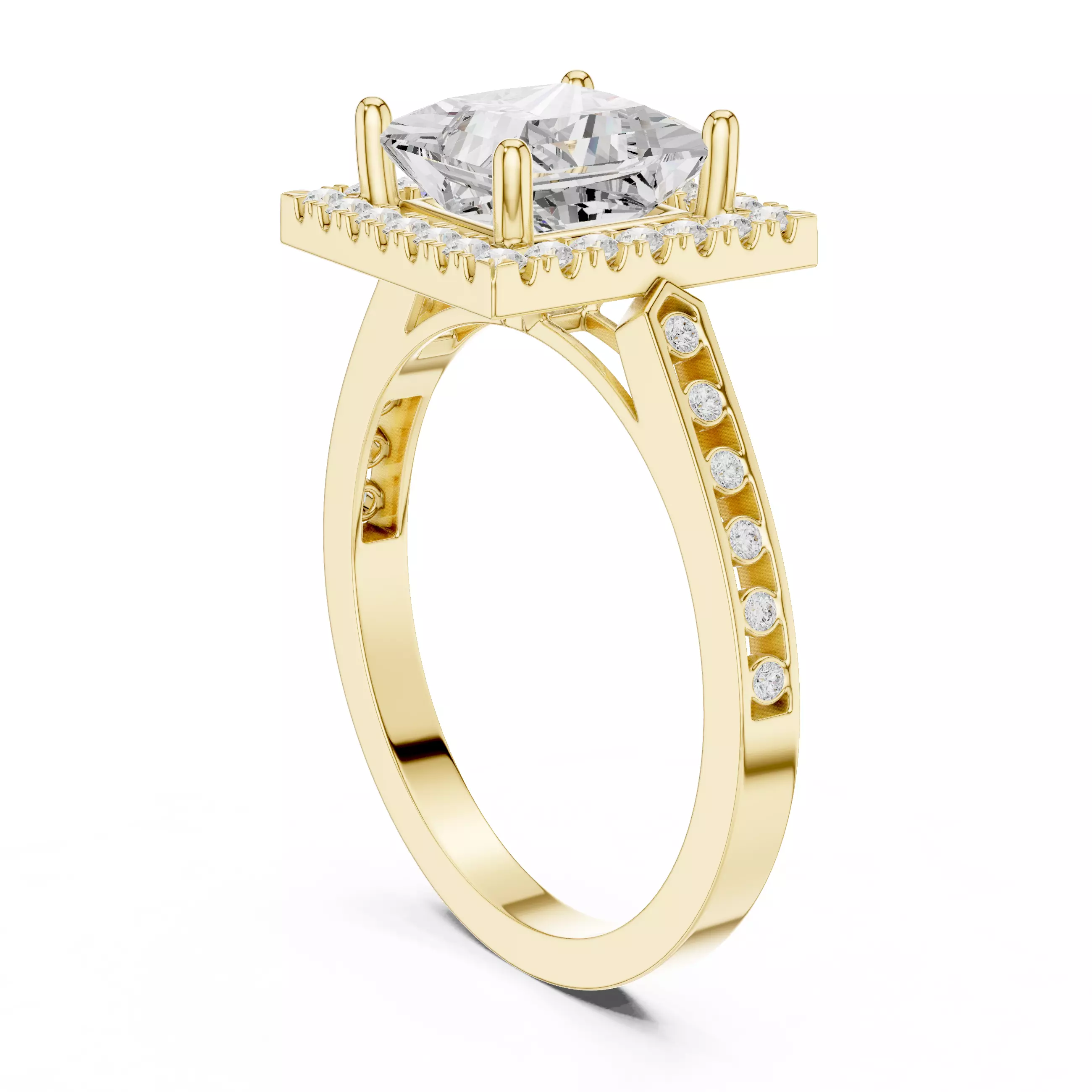 2CT Princess Cut Halo Diamond Wedding Ring 3DM STL Video 3D print model_7