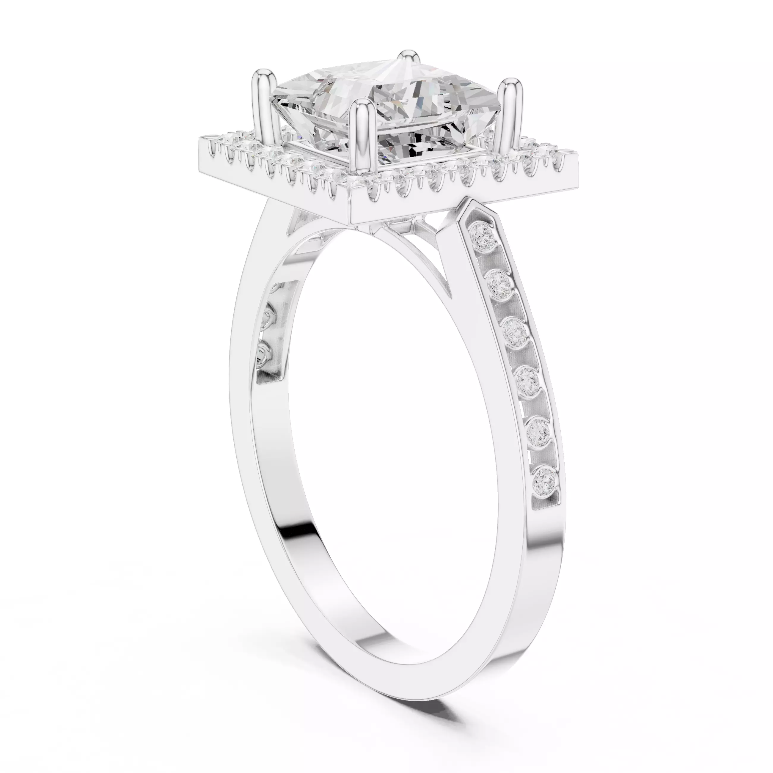 2CT Princess Cut Halo Diamond Wedding Ring 3DM STL Video 3D print model_11