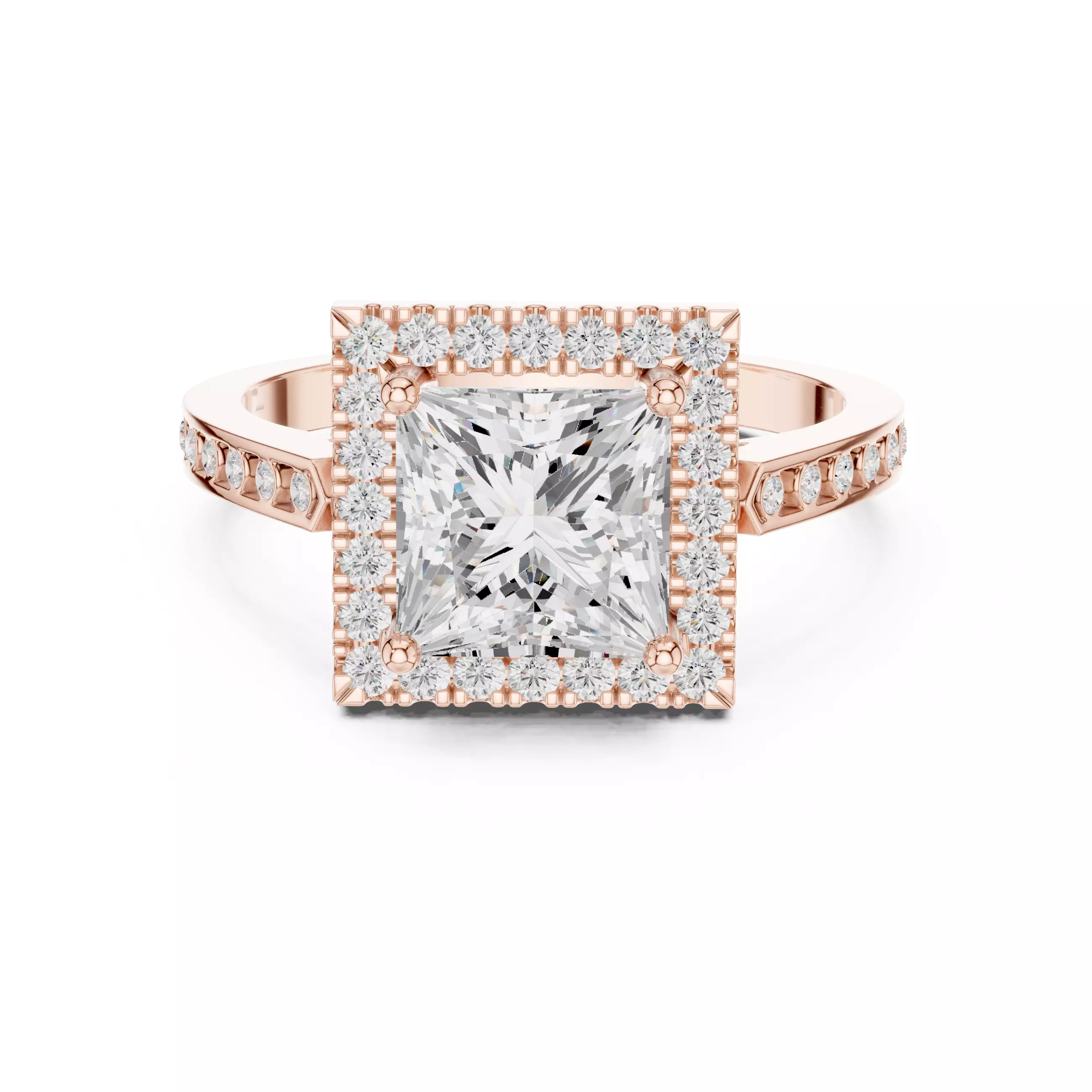 2CT Princess Cut Halo Diamond Wedding Ring 3DM STL Video 3D print model_0