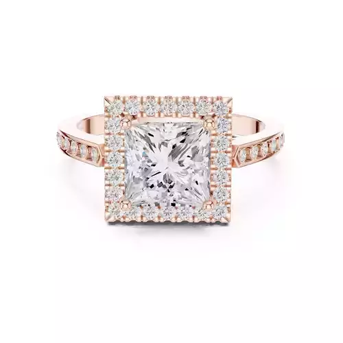 2CT Princess Cut Halo Diamond Wedding Ring 3DM STL Video 3D print model