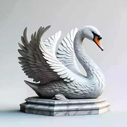 Elegant White Swan Marble Sculpture Low-poly 3D model