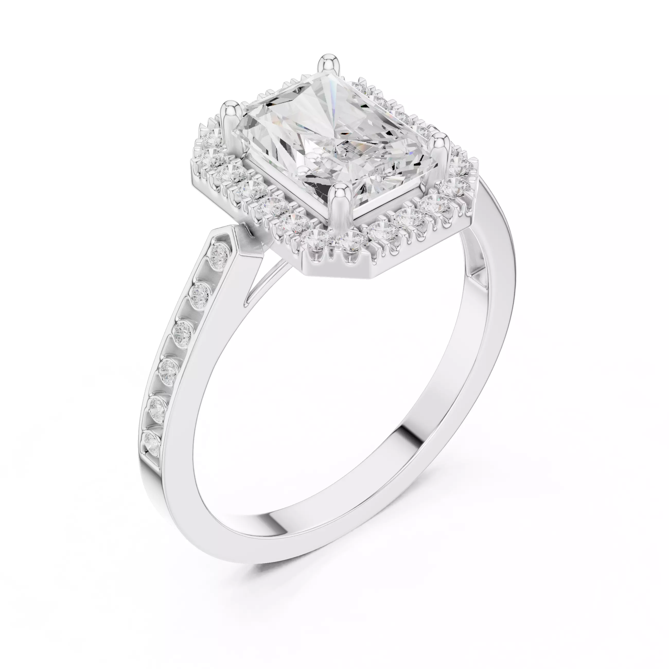 2CT Radiant Cut Halo Diamond Engagement Woman Ring 3DM STL Video 3D print model_12