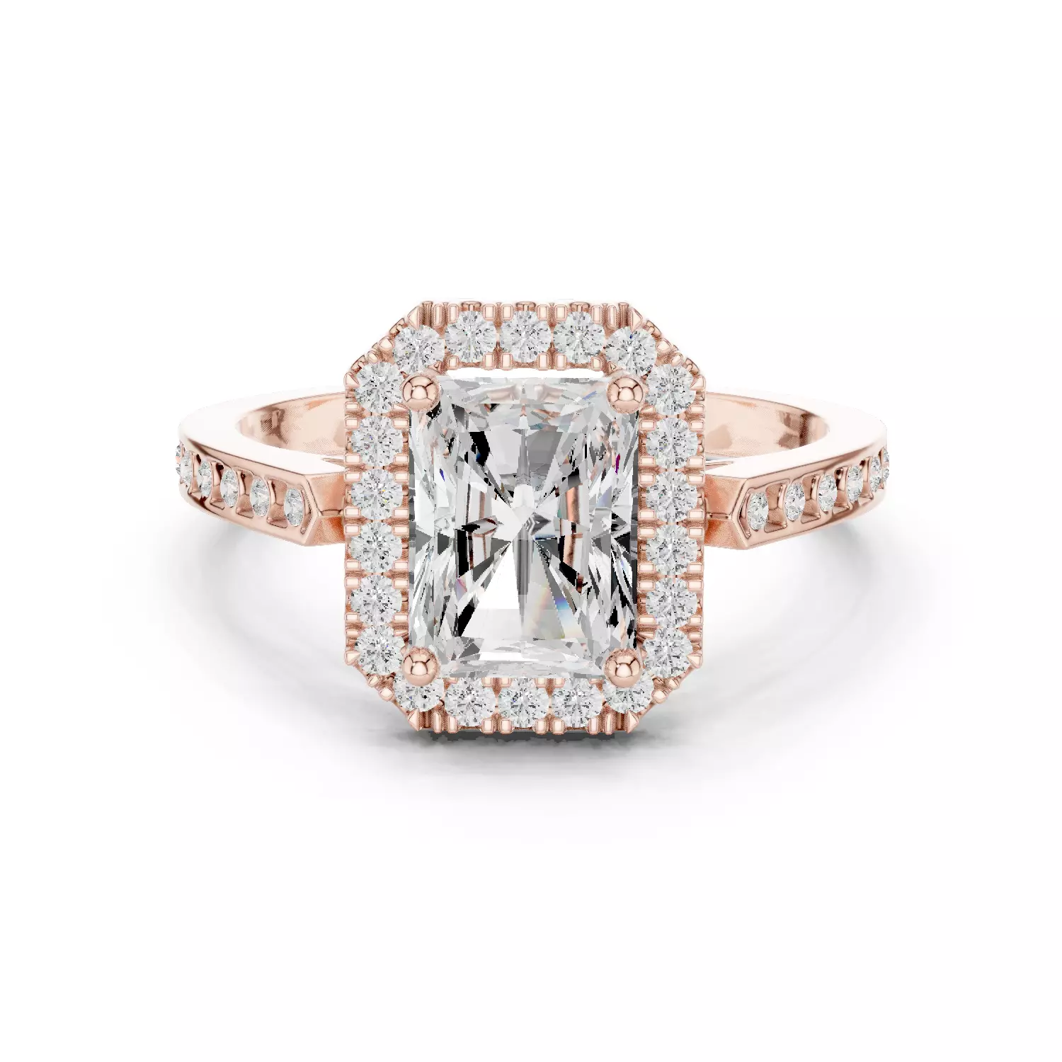 2CT Radiant Cut Halo Diamond Engagement Woman Ring 3DM STL Video 3D print model_15