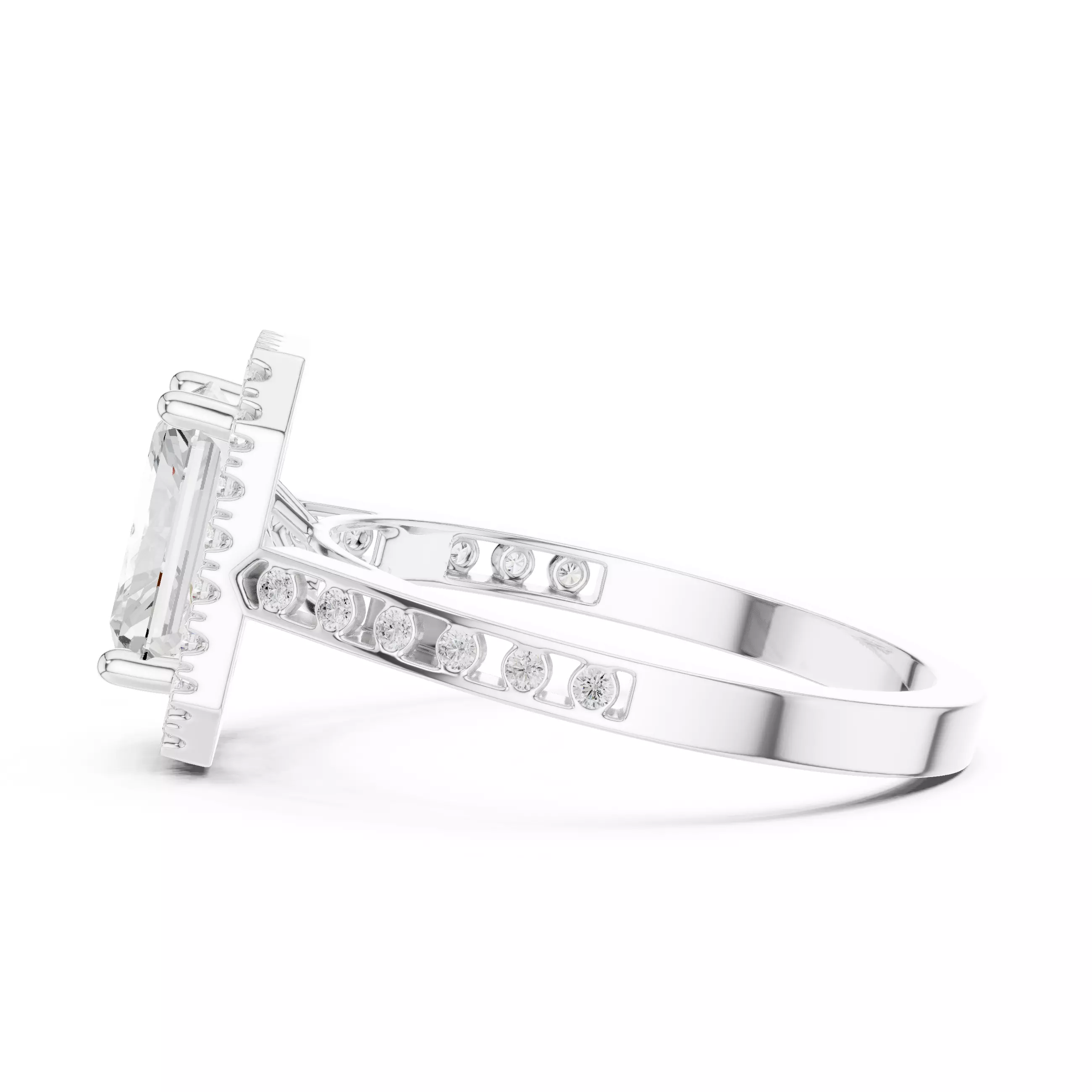 2CT Radiant Cut Halo Diamond Engagement Woman Ring 3DM STL Video 3D print model_14