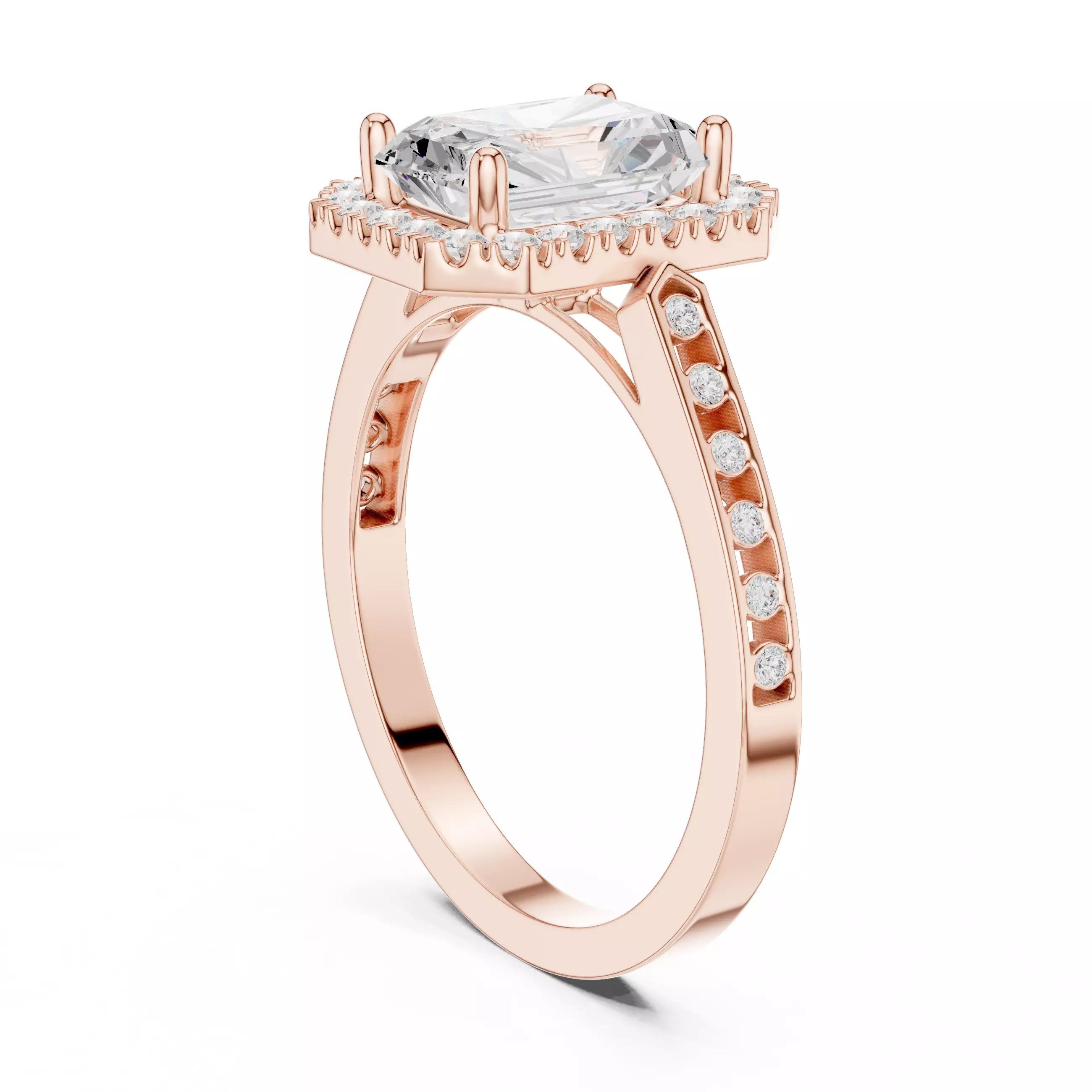 2CT Radiant Cut Halo Diamond Engagement Woman Ring 3DM STL Video 3D print model_3