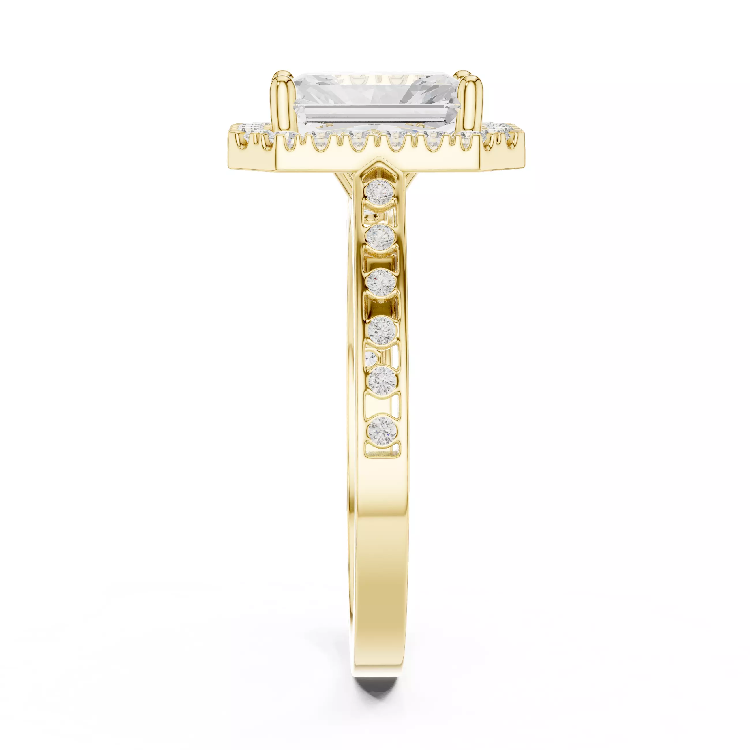 2CT Radiant Cut Halo Diamond Engagement Woman Ring 3DM STL Video 3D print model_9