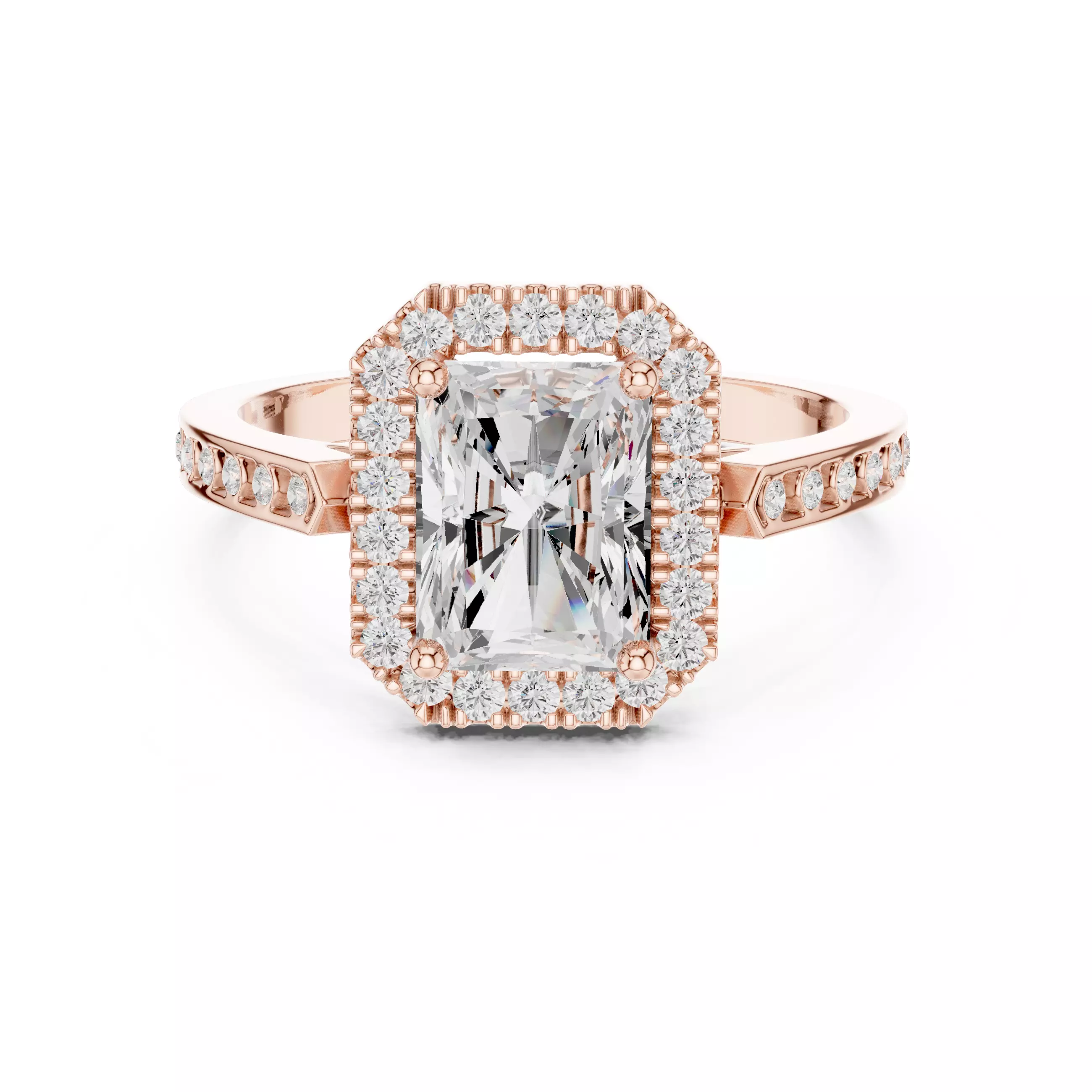 2CT Radiant Cut Halo Diamond Engagement Woman Ring 3DM STL Video 3D print model_0