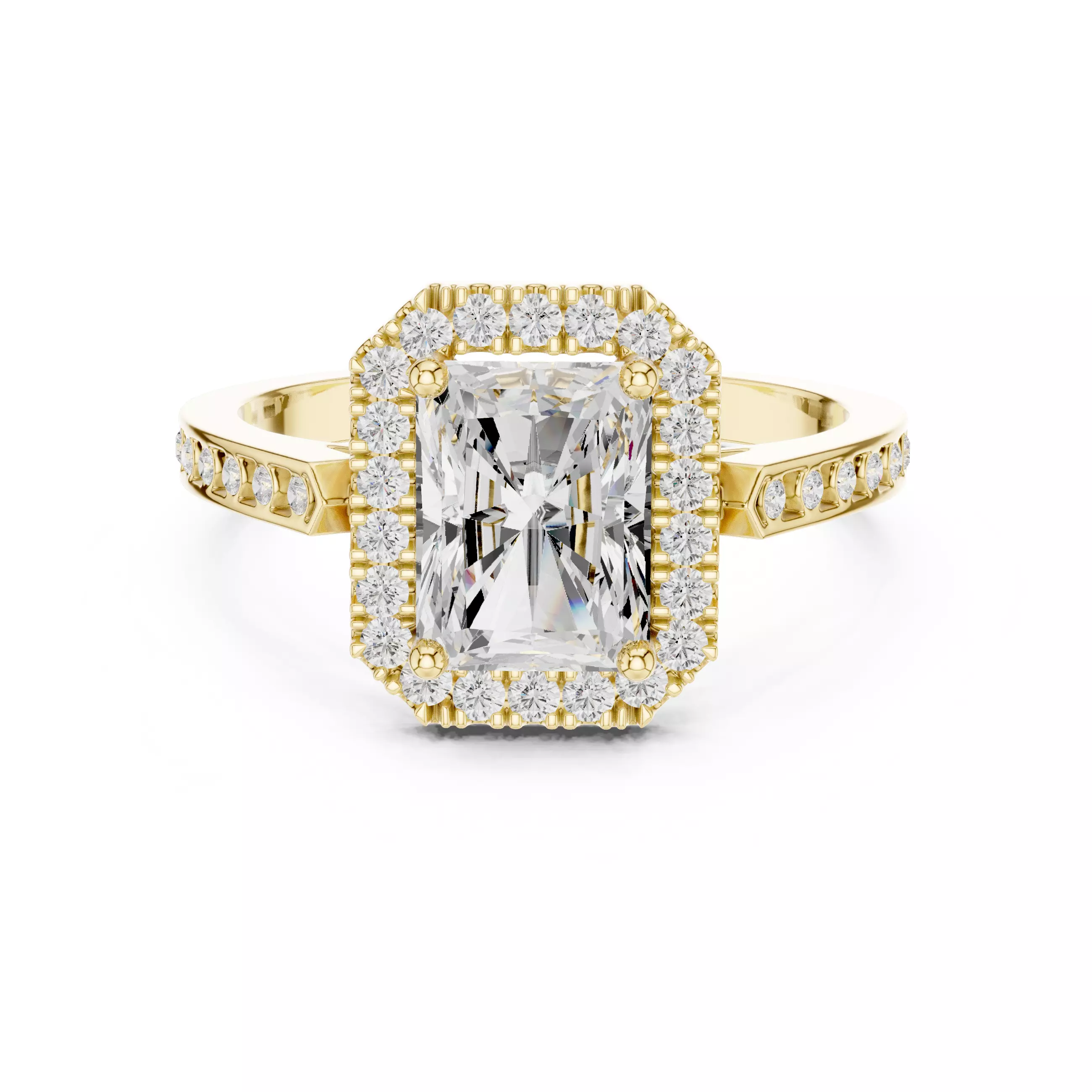 2CT Radiant Cut Halo Diamond Engagement Woman Ring 3DM STL Video 3D print model_1