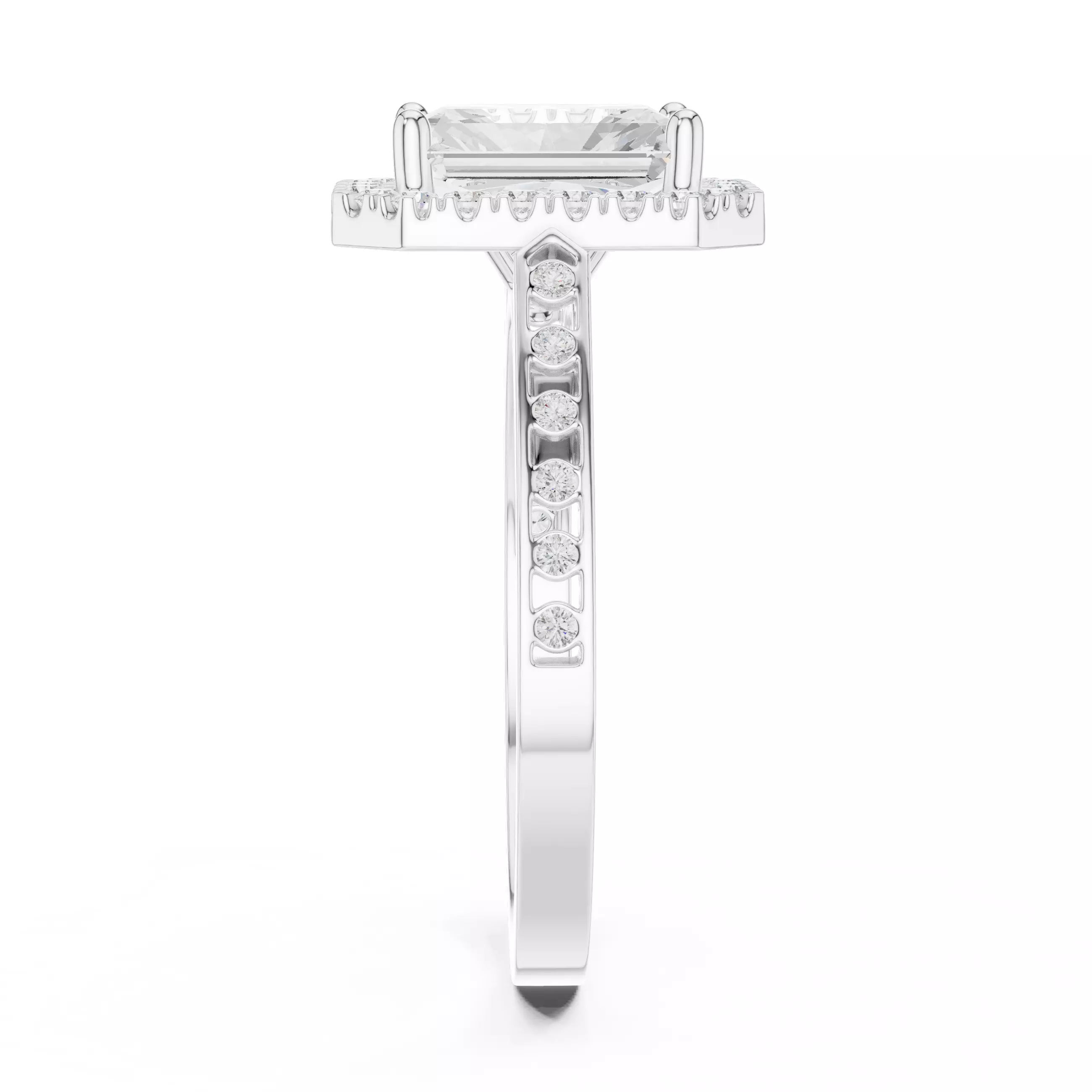 2CT Radiant Cut Halo Diamond Engagement Woman Ring 3DM STL Video 3D print model_13