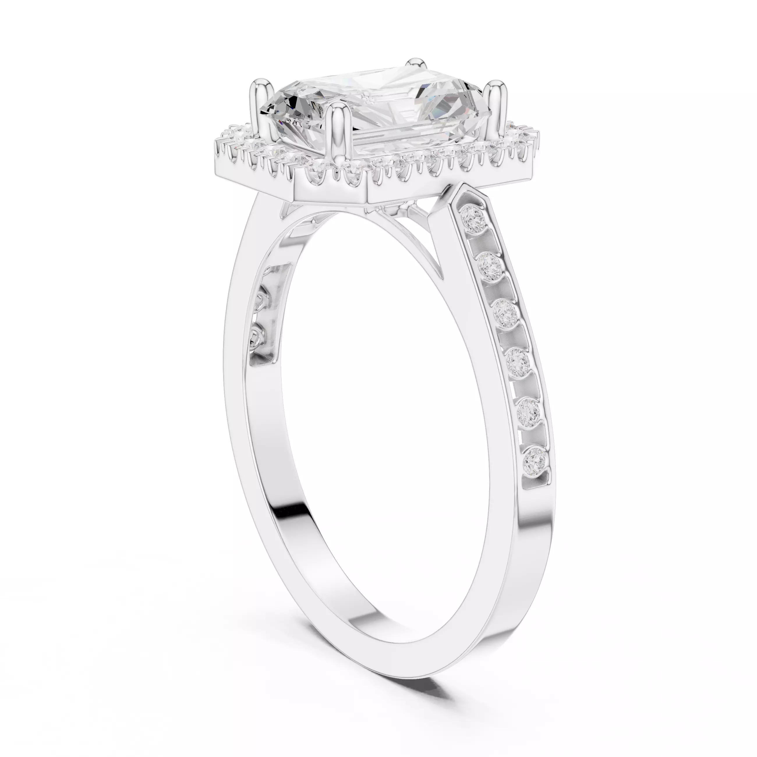 2CT Radiant Cut Halo Diamond Engagement Woman Ring 3DM STL Video 3D print model_11