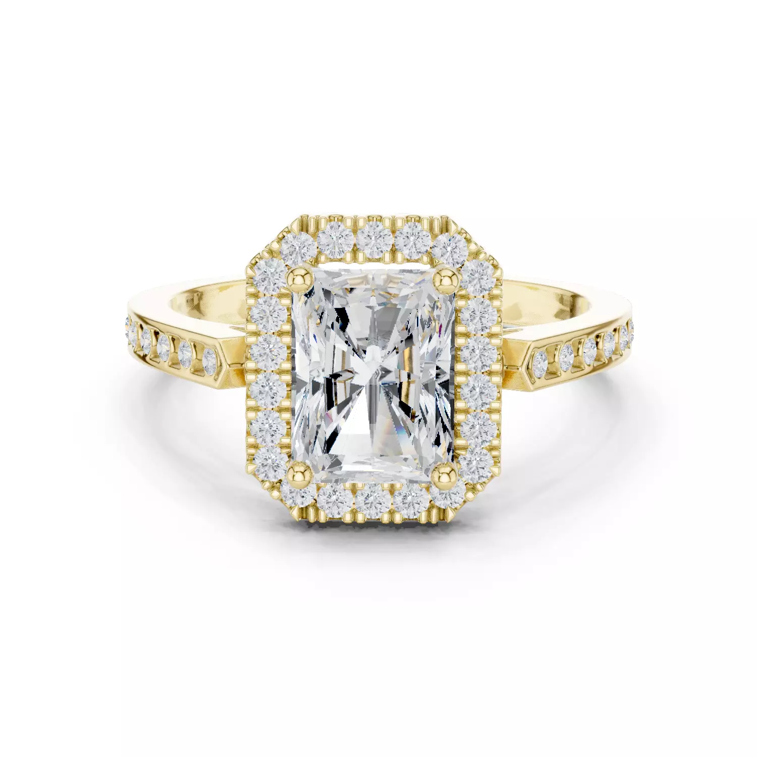 2CT Radiant Cut Halo Diamond Engagement Woman Ring 3DM STL Video 3D print model_16