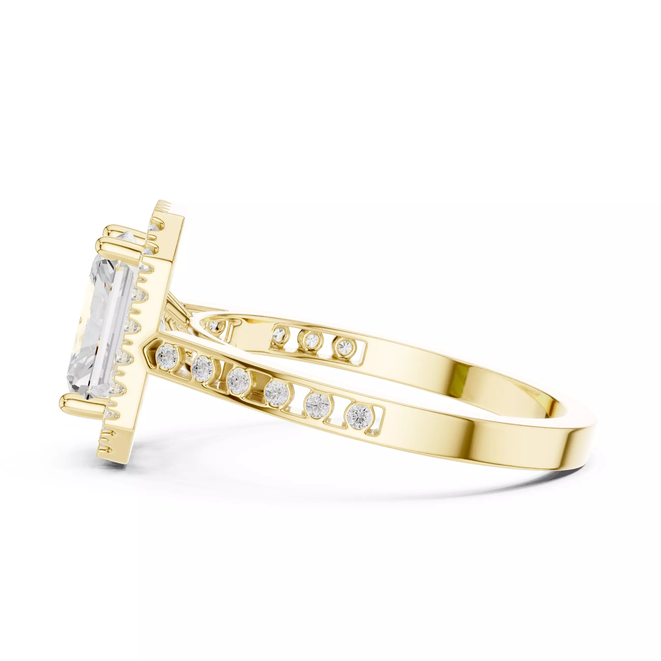 2CT Radiant Cut Halo Diamond Engagement Woman Ring 3DM STL Video 3D print model_10