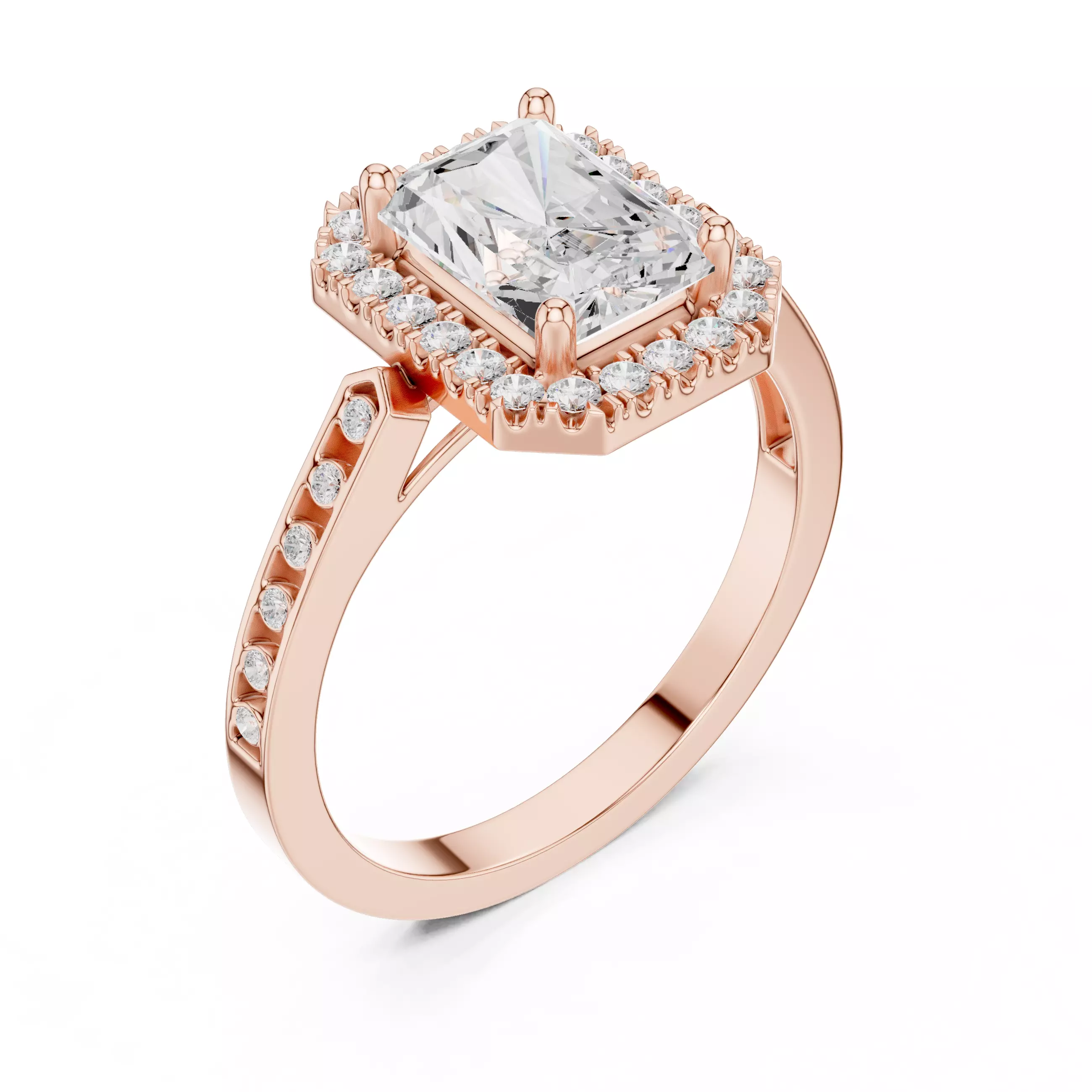 2CT Radiant Cut Halo Diamond Engagement Woman Ring 3DM STL Video 3D print model_4