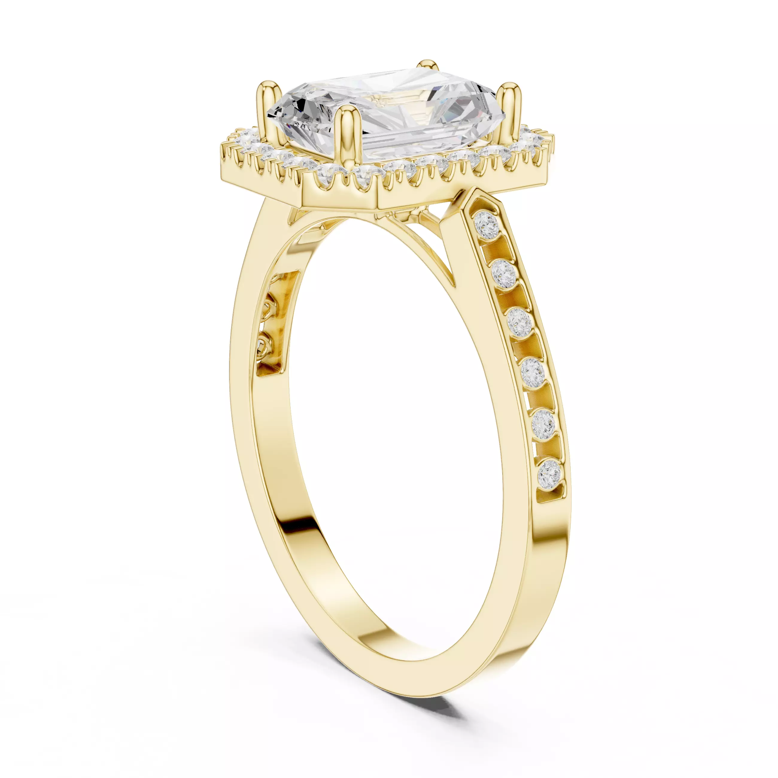 2CT Radiant Cut Halo Diamond Engagement Woman Ring 3DM STL Video 3D print model_7