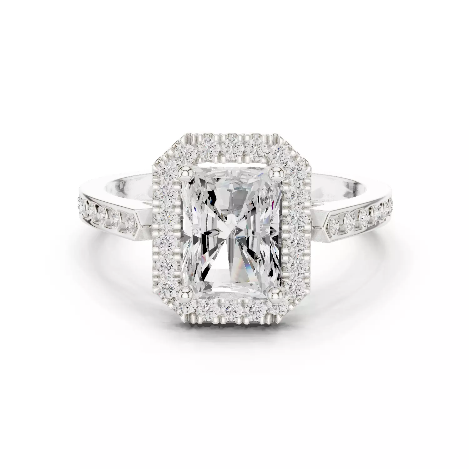 2CT Radiant Cut Halo Diamond Engagement Woman Ring 3DM STL Video 3D print model_17