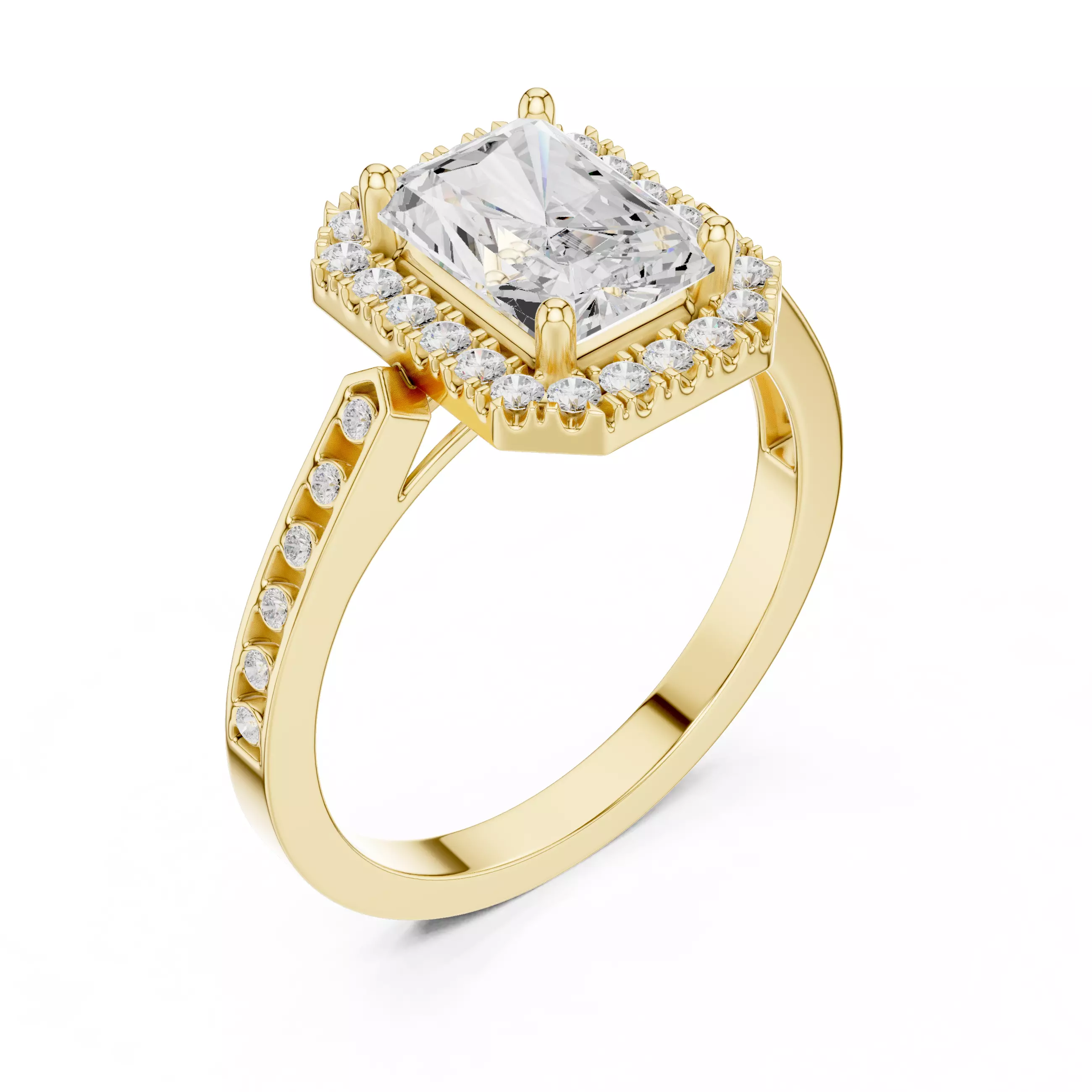 2CT Radiant Cut Halo Diamond Engagement Woman Ring 3DM STL Video 3D print model_8