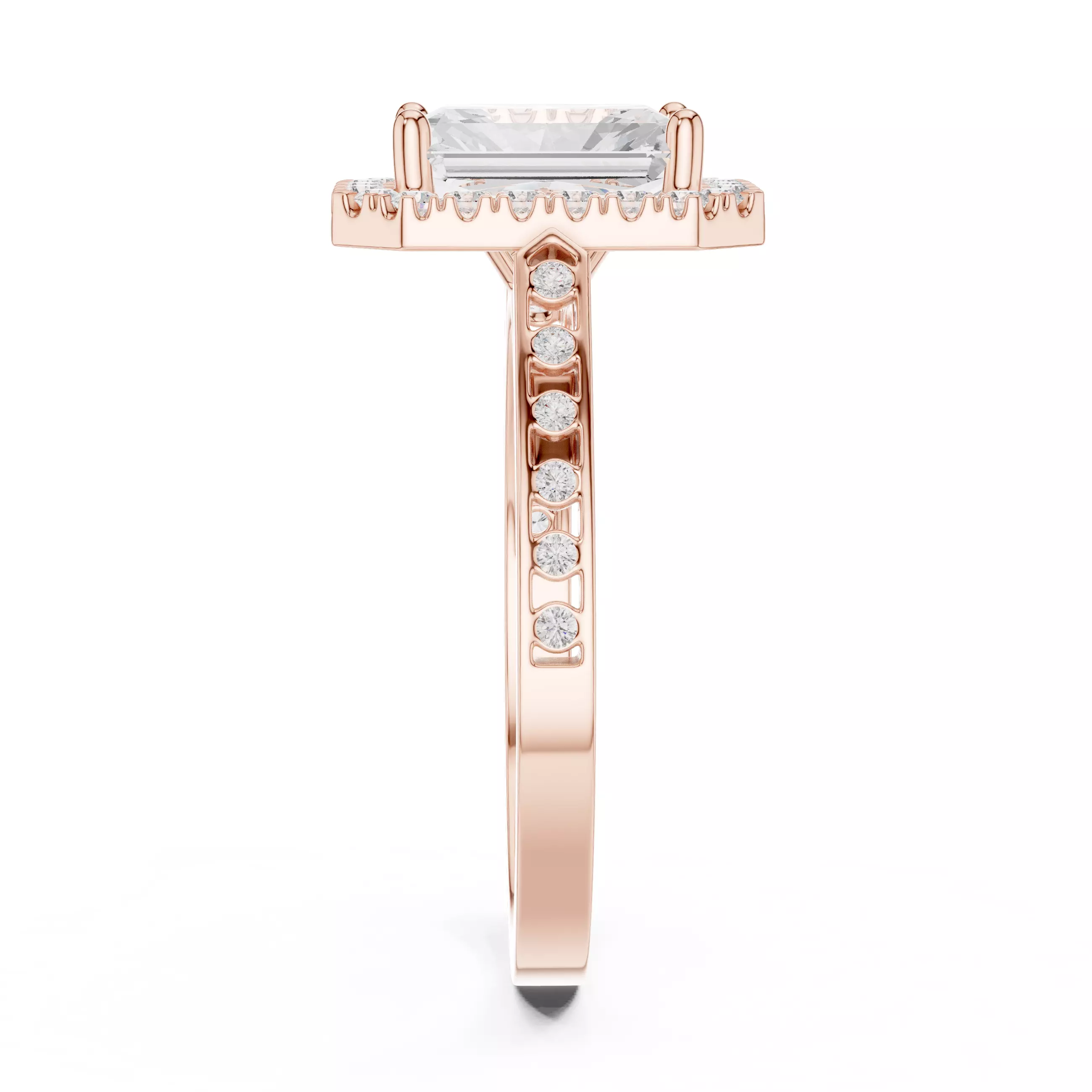 2CT Radiant Cut Halo Diamond Engagement Woman Ring 3DM STL Video 3D print model_5