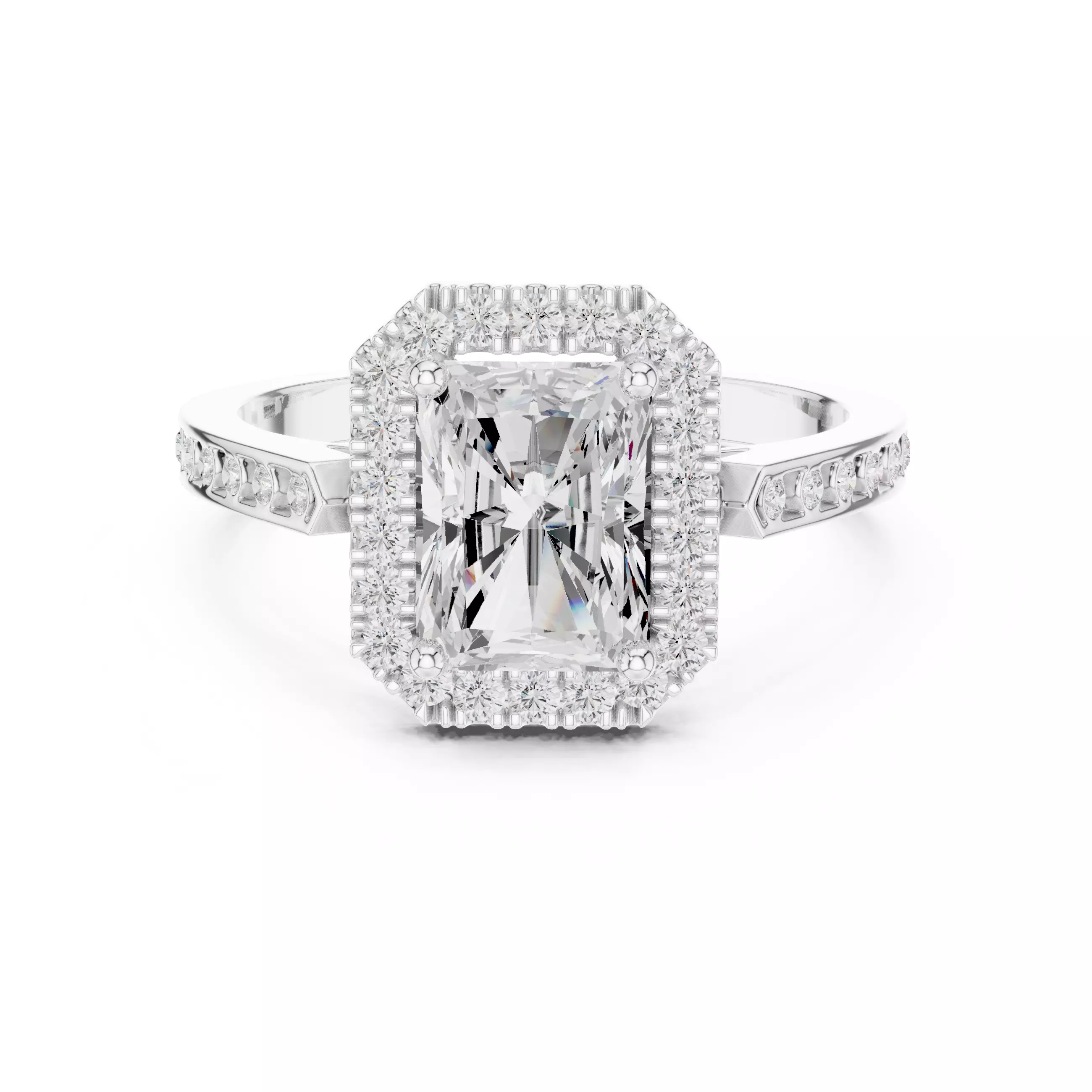 2CT Radiant Cut Halo Diamond Engagement Woman Ring 3DM STL Video 3D print model_2