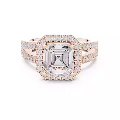 Split Shank Asscher Cut Halo Diamond Wedding Ring 3DM STL Video