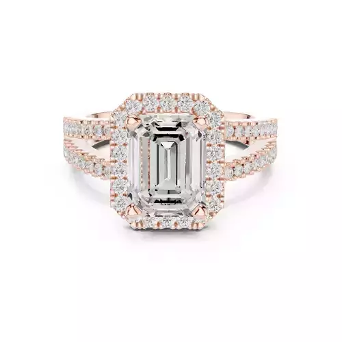 Emerald Cut Halo Split Shank Wedding Ring 3DM STL Video