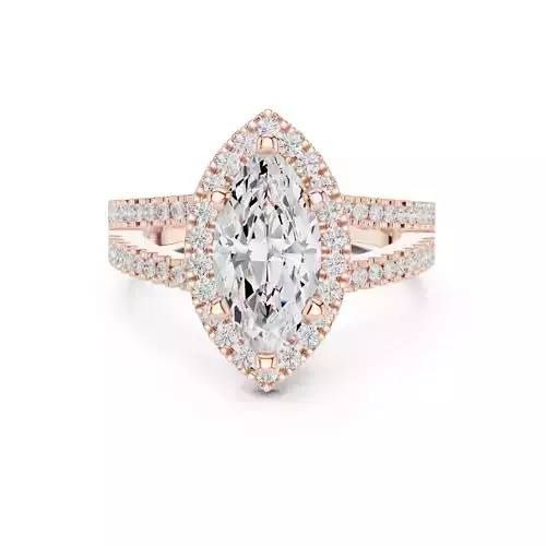 Split Shank Marquise Cut Halo Diamond Wedding Ring 3DM STL Video