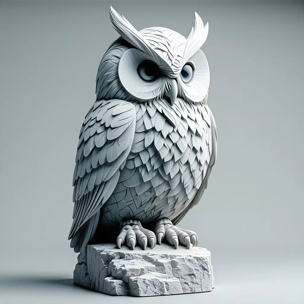 Stylized Owl Sculpture 3D Model Low-poly 3D model_0
