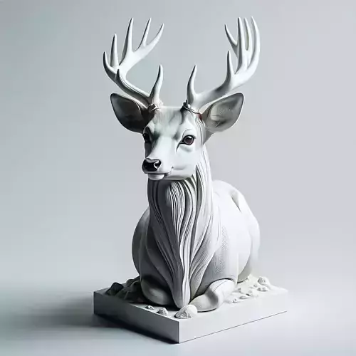 Stylized White Deer Sculpture Model