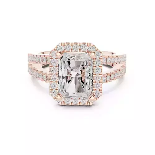 Split Shank Radiant Cut Halo Diamond Wedding Ring 3DM STL Video