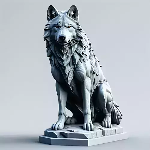 Majestic Sitting Wolf Statue 3D Model
