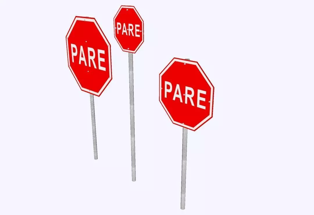 Brazilian Traffic Sign - R-1 PARE 3D model_2