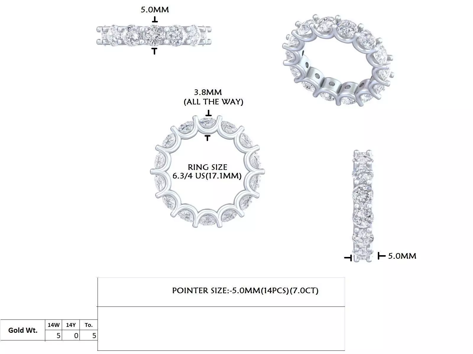 5mm Round Cut Diamond Full Eternity Wedding Band 3DM STL Video 3D print model_15