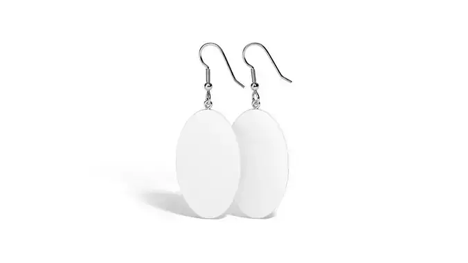 White Oval Earring Pair - ellipse eardrop bijou Low-poly 3D model