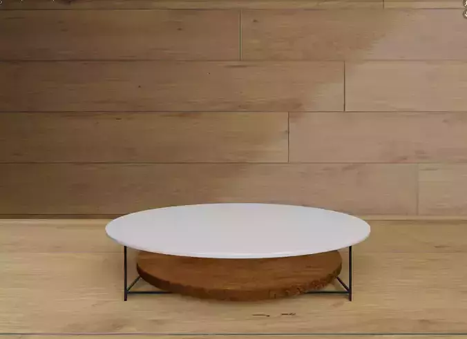 Modern Round Wooden Coffee Table with Metal Legs