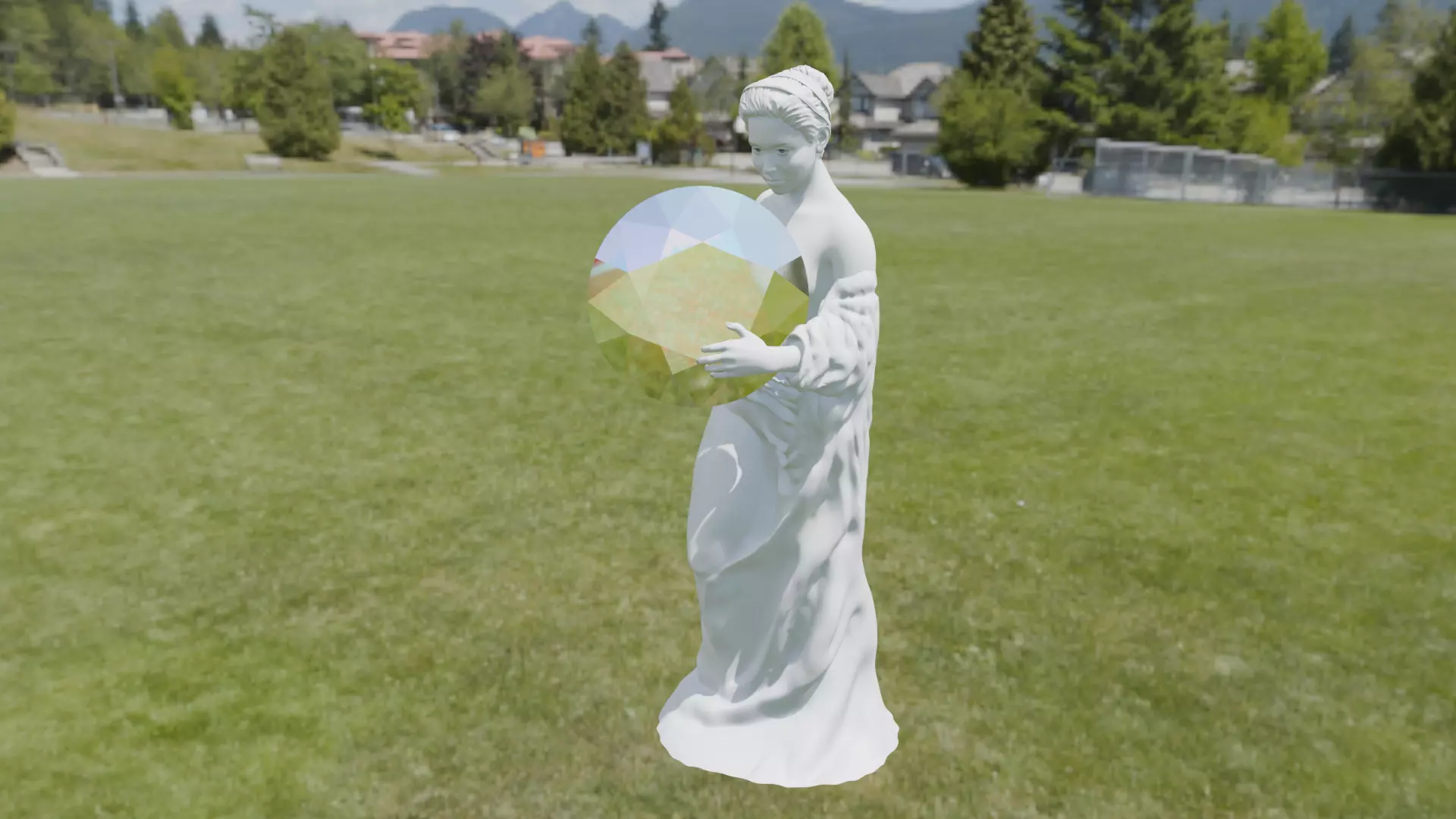 Beautiful Greek Lady statue holding Diamond Low-poly 3D model