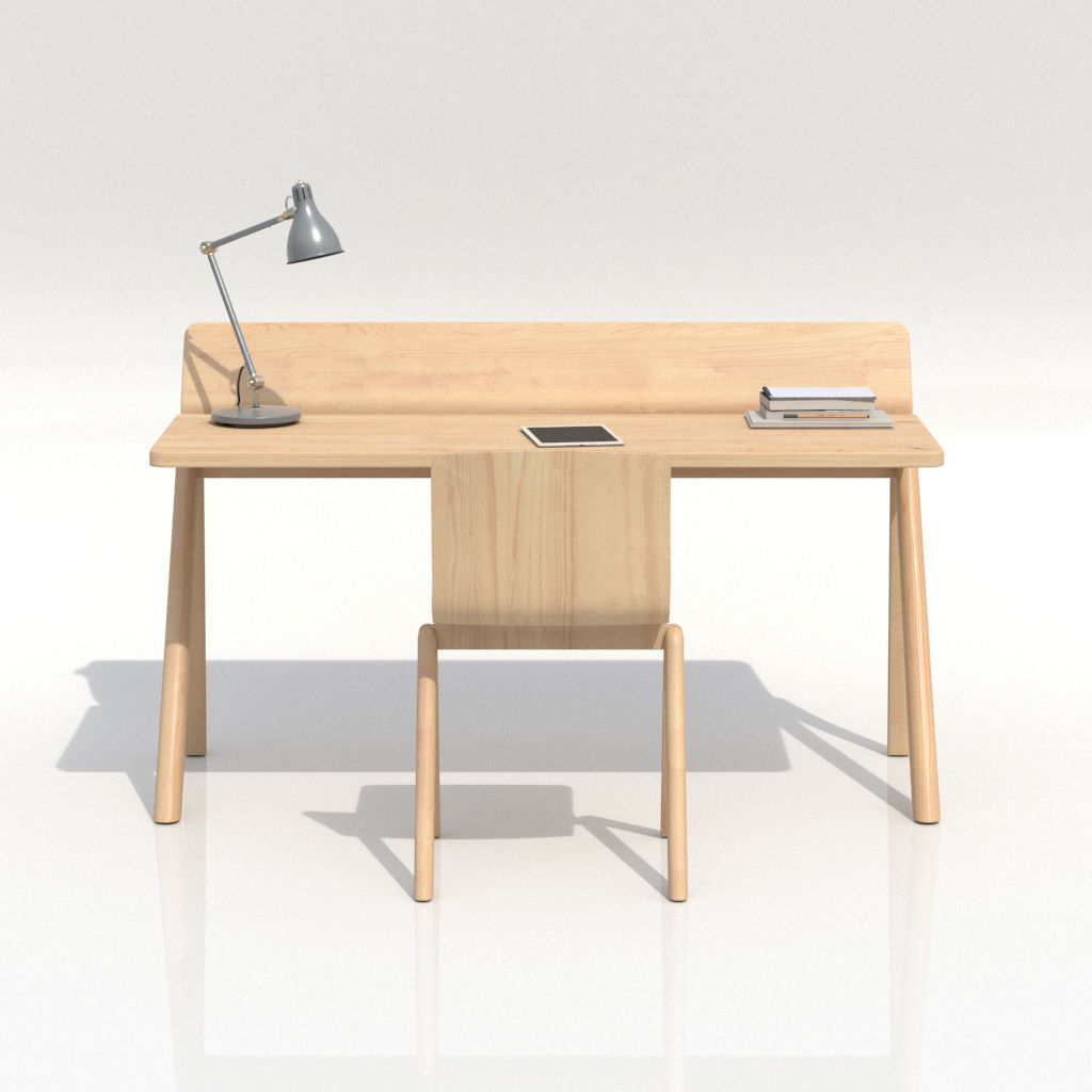 Work Desk Scandinavian Brown 3D model_1