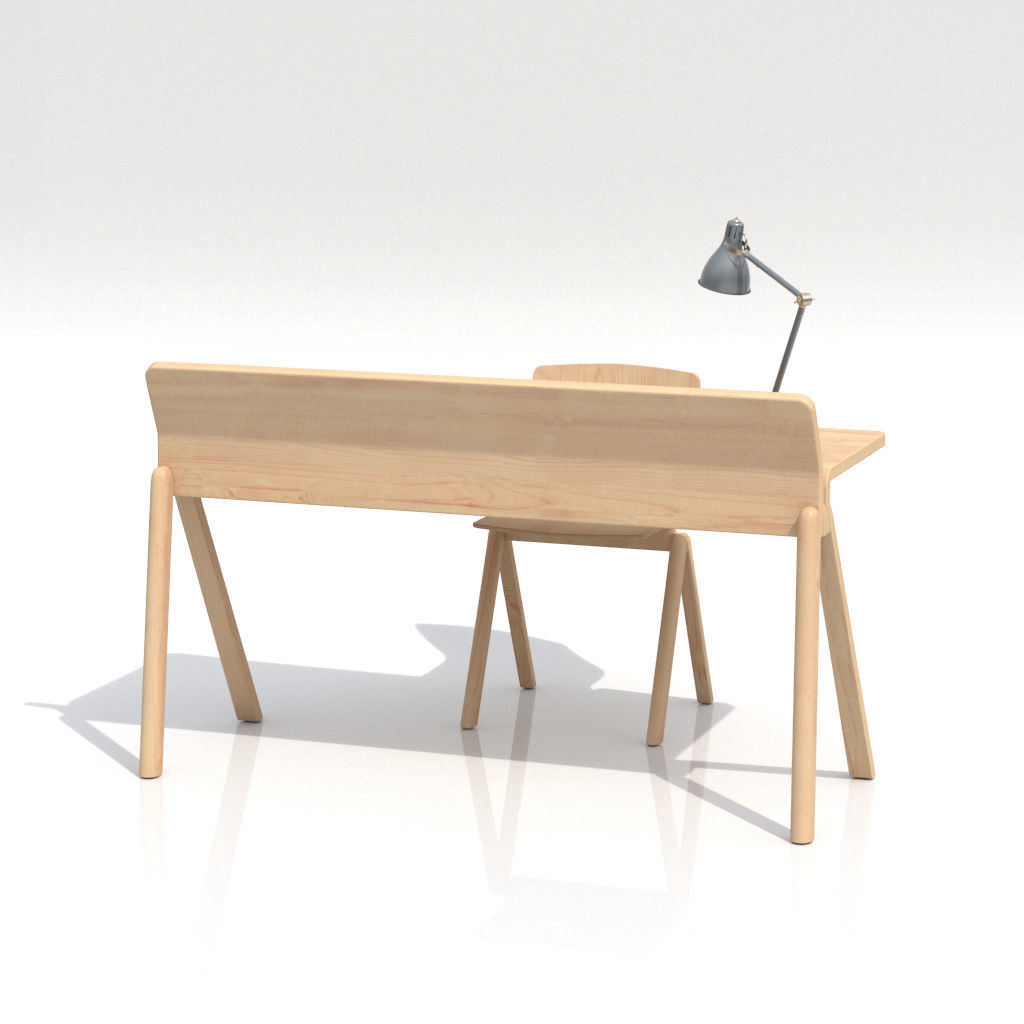 Work Desk Scandinavian Brown 3D model_3