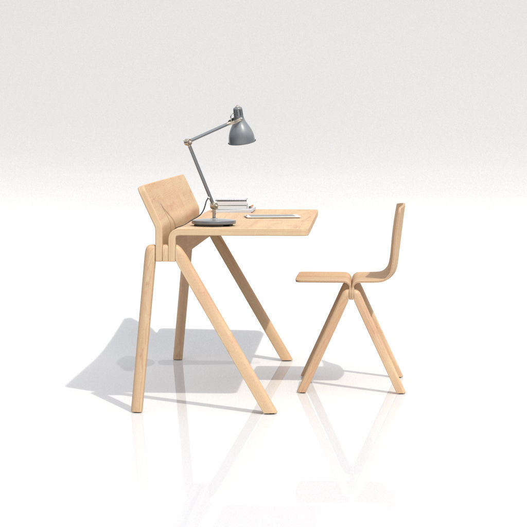 Work Desk Scandinavian Brown 3D model_2