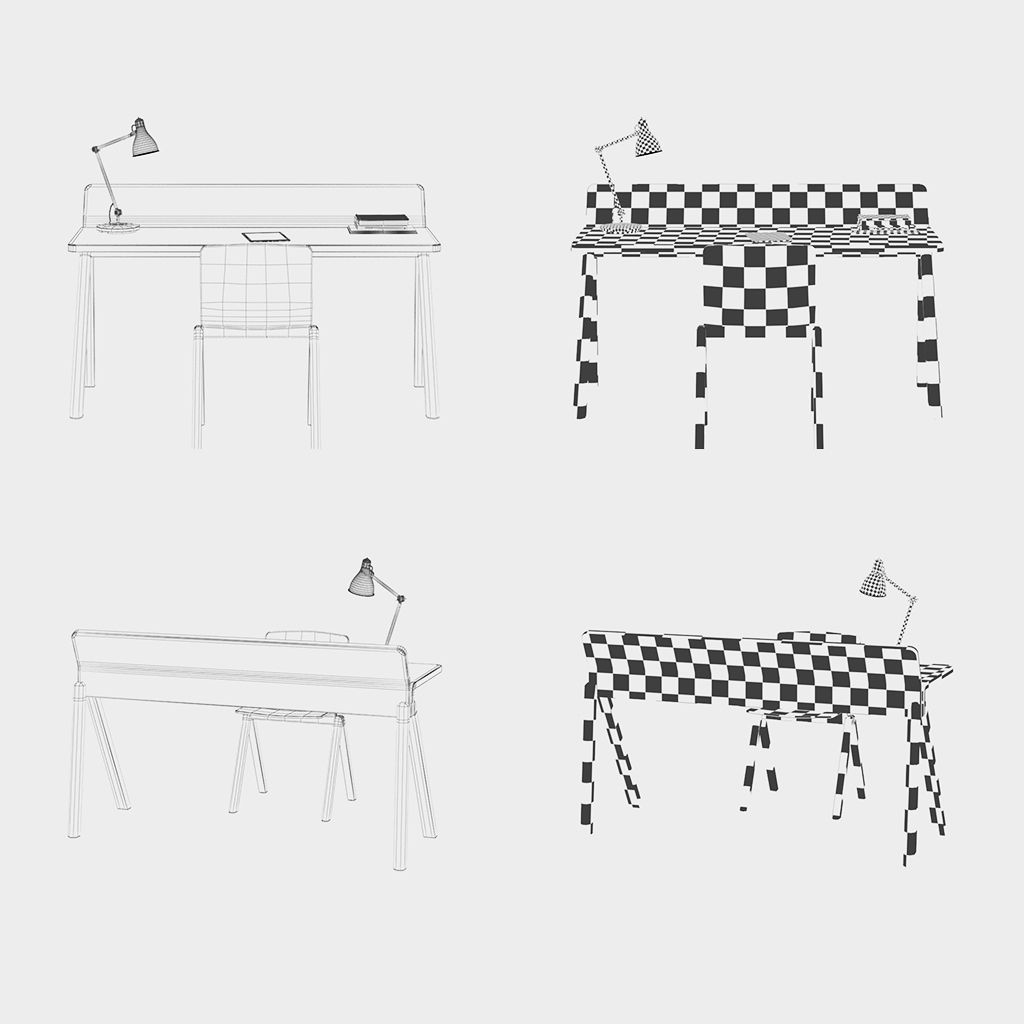 Work Desk Scandinavian Brown 3D model_4