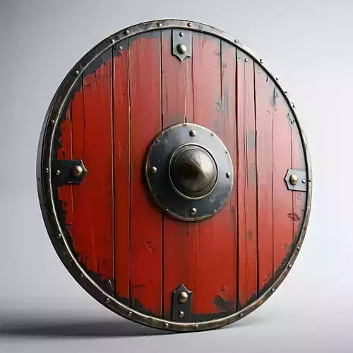 Realistic Red Viking Round Shield