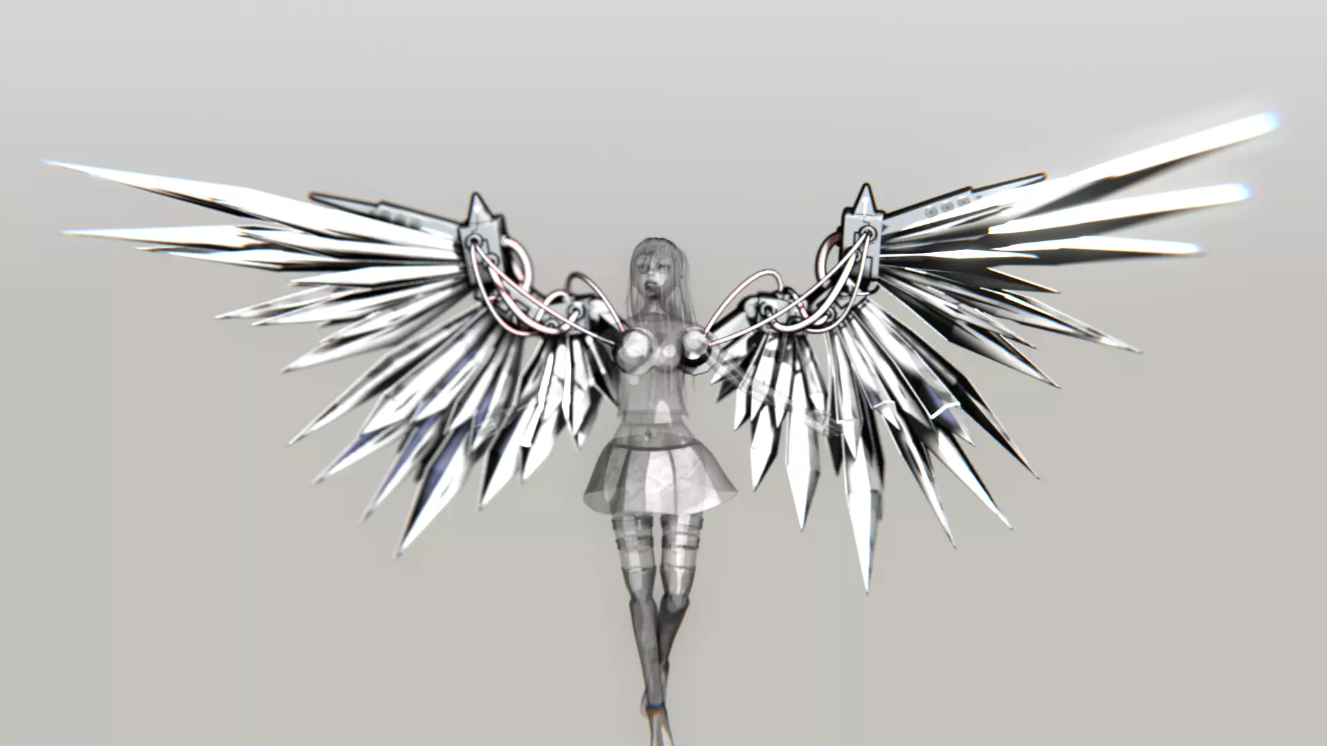 Cyberpunk Angel Flying Animation Low-poly 3D model_10