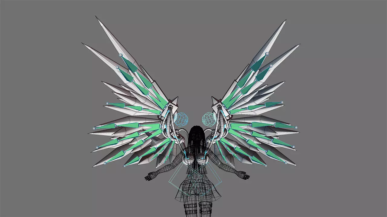 Cyberpunk Angel Flying Animation Low-poly 3D model_13